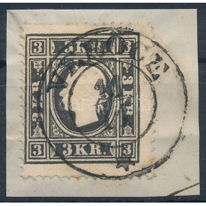 1858 3kr II. típus fekete / black VERŐCE Certificate: Strakosch