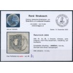 1858 3kr II. típus fekete / black VERŐCE Certificate: Strakosch