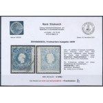 1858 15kr II. típus sötétkék / dark blue, látványos színátnyomattal / with offset. Certificate...