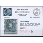 1858 15kr kék / blue, alul Andráskereszt-végződéssel / St. Andrew's cross part GÜNS Certificate...