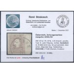 1858 Hírlapbélyeg szürkéslila / greyviolet, 6 mm-es ívszéllel / with large margin OKUCANE Certificate: Strakosch ...