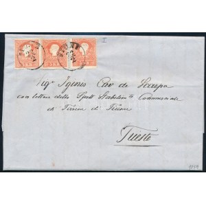 1859 3 x 5kr I. tipus távolsági levélen teljes tartalommal. Látványos darab!! / on domestic cover with full content ...