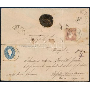 1861 1858-as 10kr (hátul) + 1861-es 15kr vegyes bérmentesítés ajánlott távolsági levélen / 1858 10kr (backside) ...