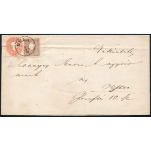~1861 1858 10kr + 1861 5kr vegyes bérmentesítés levélen / mixed franking on cover BÉLA (regiszterhajtás ...