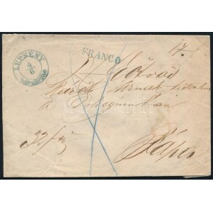 ~1862 Franco pénzeslevél / Insured cover kék / blue LEPSÉNY (Gudlin 600 pont)
