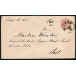 ~1864 5kr díjjegyes helyi ajánlott levél 3kr díjkiegészítéssel (nyitási szakadás visszaragasztva) ...
