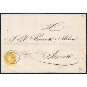 1865 2 kr sárga, szép élénk színű bélyeg nyomtatványon teljes tartalommal / 2kr yellow on printed matter ESSE(GG O...