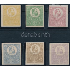 1871 Kőnyomat 6 klf vágott próbanyomat / imperforate proofs (2kr, 3kr elvékonyodás / thin paper...