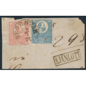 1871 Kőnyomat 5kr + 10kr ajánlott levél kivágáson / on cutting SEGESVÁR