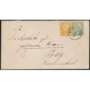1872 Kőnyomat 3kr és Réznyomat 2kr vegyes bérmentesítés levélen Prágába / Mi 2 + 8, mixed franking on cover PANCSOVA ...