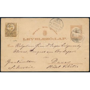1874.11.13. 1874-es 2kr díjjegyes levelezőlap Réznyomat 2kr díjkiegészítéssel Svájcba, héber nyelvű közleménnyel...