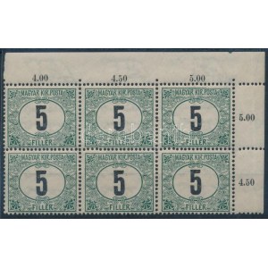 1908 Portó 5f ívsarki hatostömb (36.000) (falc az ívszélen) / Mi Postage due 20X corner block of 6 (hinge on the margin...