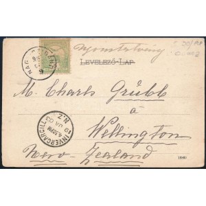 1903 Képeslap Turul 5f bérmentesítéssel Új-Zélandra küldve / Postcard to New Zealand NAGY-CZIGÁND - INVERCARGILL N.Z...