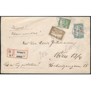 1918 július 7. Ajánlott légi levél, rajta Repülő posta 1,50K bélyeg, Budapestről Bécsbe küldve ...