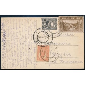 Hohe Rinne 1922 1910-es kiadású 3f bélyeg képeslapon, késői felhasználás ...