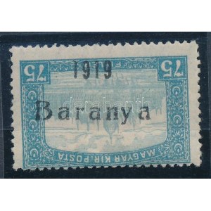 Baranya I. 1919 Parlament 75f fordított felülnyomással / Mi 28 with inverted overprint. Signed...