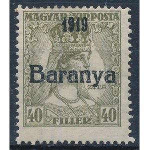 Baranya I. 1919 Zita 40f antikva felülnyomással / Mi 38 with antiqua numbers. Certificate: Bodor