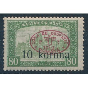 Debrecen 1919 Parlament 10K/80f kornna szedési hibával, nagyon ritka! / Mi 36 error on the overprint. Signed...