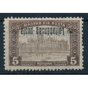 Nyugat-Magyarország III. 1921 Parlament 5K fordított felülnyomással / with inverted overprint. Signed...