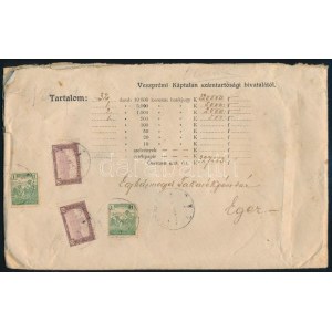 1920 Pénzes levél Arató 2 x 1K + 5K + Parlament 10 x 10K + 9 x 15K bérmentesítéssel / Insured cover with 242K franking ...