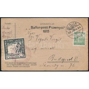 1926 Levelezőlap Ballonposta levélzáróval Bajáról Budapestre / Postcard with label