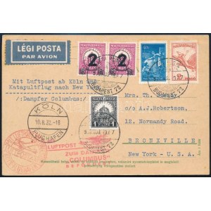 1932 Katapult légi levél Budapestről Kölnön át, majd a Colombus hajón New Yorkba / Catapult postcard from Budapest...