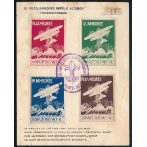 1933 Az első cserkész repülő posta emlékére emléklap...