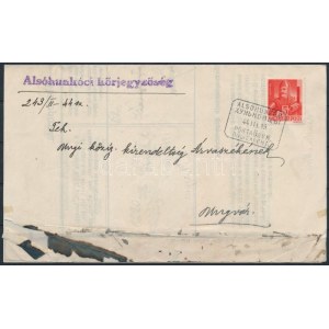 1944 Tértivevény ALSÓHUNKÓC kényelvű postaügynökségi bélyegzéssel ...
