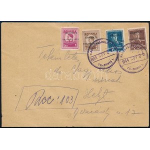 1944 Marosvásárhely helyi ajánlott levél teljes sorral bérmentesítve / Registered local cover with complete set...