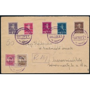 1944 Marosvásárhely helyi levél 6 klf bélyeggel ajánlott küldeményként feladva / Registered local cover with 6 stamps...