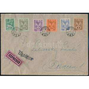 1945 Expressz levél 6 db Nagyvárad II. vágott bélyeggel Debrecenbe / Express cover with 6 Nagyvárad II...