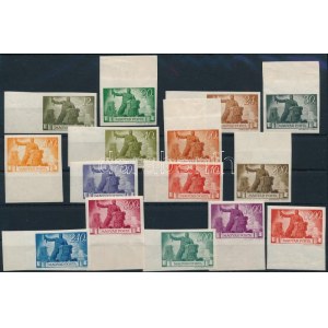 1945 Újjáépítés ívszéli vágott sor (40.000) / Mi 821-835 imperforate margin set (ráncok / creases...