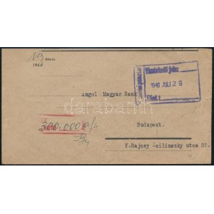 1946 (27. díjszabás) Levél 8 x 10ezer adópengő bérmentesítéssel + 300.000 adópengő kézi portózással ...