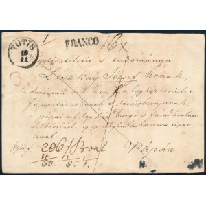 ca 1853 Franco pénzeslevél / insured cover TOTIS - Pápa