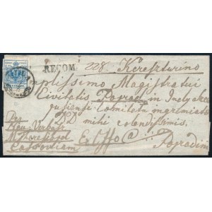 1854 9kr ajánlott hivatalos levélen / on registered official cover KULA - Poprád (regiszterhajtás / registration fold...