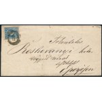 1858 15kr II. tip. levélen / on cover PESTH kalapácsbélyegzéssel, kiállítási célból szétnyitva ...