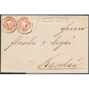 1861 2 x 5kr levélen / on domestic cover DEBRECZIN - KASCHAU
