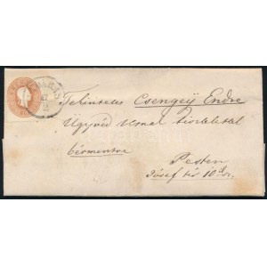 1864 10kr levélen / on cover MADARAS - Pest (regiszterhajtás / registration fold)