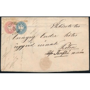 1864 5kr + 10kr ajánlott levélen / on registered cover LISZKA