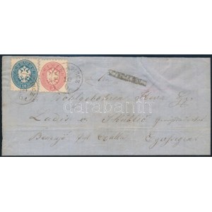 ~1864 5kr + 10kr ajánlott levél előlapon / on registered cover front BELLATINCZ