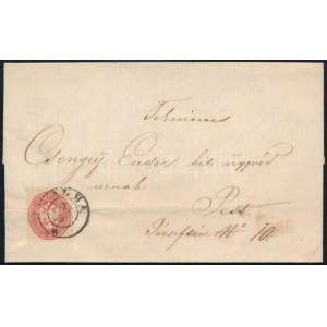 1865 5kr levélen / on cover ALBA - Pest (regiszterhajtás / folded)