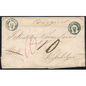 1866 Portózott levél / Unpaid cover, kék / blue IHAROSBERÉNY - Keszthely