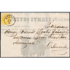 1867 2kr gyászjelentésen / on obituary notice TÁLLYA - Debrecen