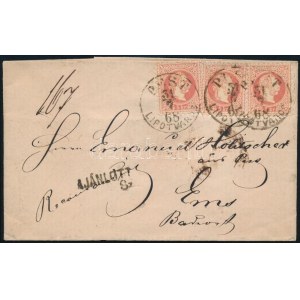 1868 5 x 5kr ajánlott levélen Németországba, a hátoldalon lévő 2 x 5kr bontásnál kettétépve ...