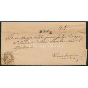 1870 15kr + sérült 5kr ajánlott levélen (1 db 5kr leszakadt) / 15kr + damaged 5kr on registered cover ...