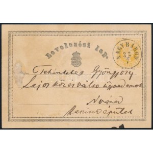 1870 2kr díjjegyes levelezőlap / PS-card NAGY BÁROD (Gudlin 350 p)