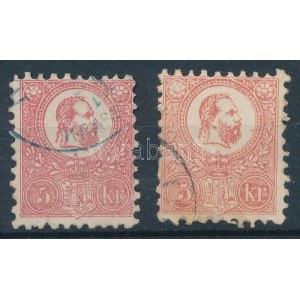 1871 2 db Kőnyomat 5kr eltérő színárnyalatban (kármin és tégla) (27.000) ...