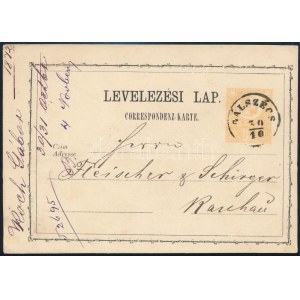 1872 2kr díjjegyes levelezőlap / PS-card GÁLSZÉCS