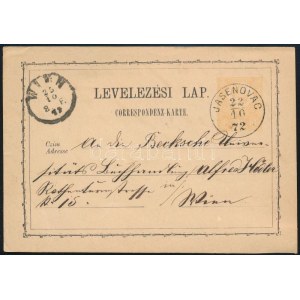 1872 Díjjegyes levelezőlap / PS-card JASENOVAC - WIEN