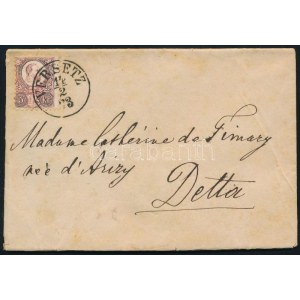 1873 Oxidálódott Réznyomat 5kr levélen / on cover VERSETZ - DETTA